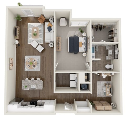 Floor plan for 1 bed, 1 bath, 1157 sqft